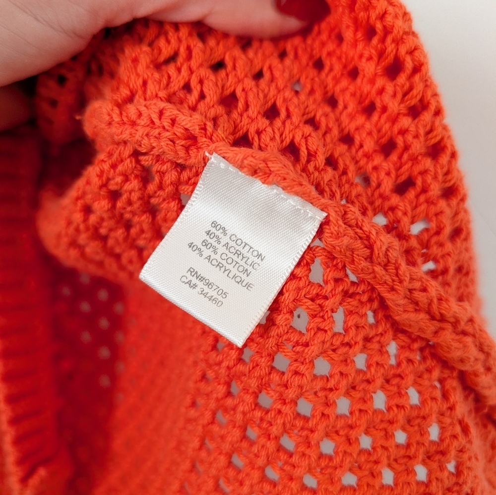 Rebecca Taylor Orange Open Crochet Knit Scoop Neck Cropped Coverup Tank Top - Picture 3 of 4